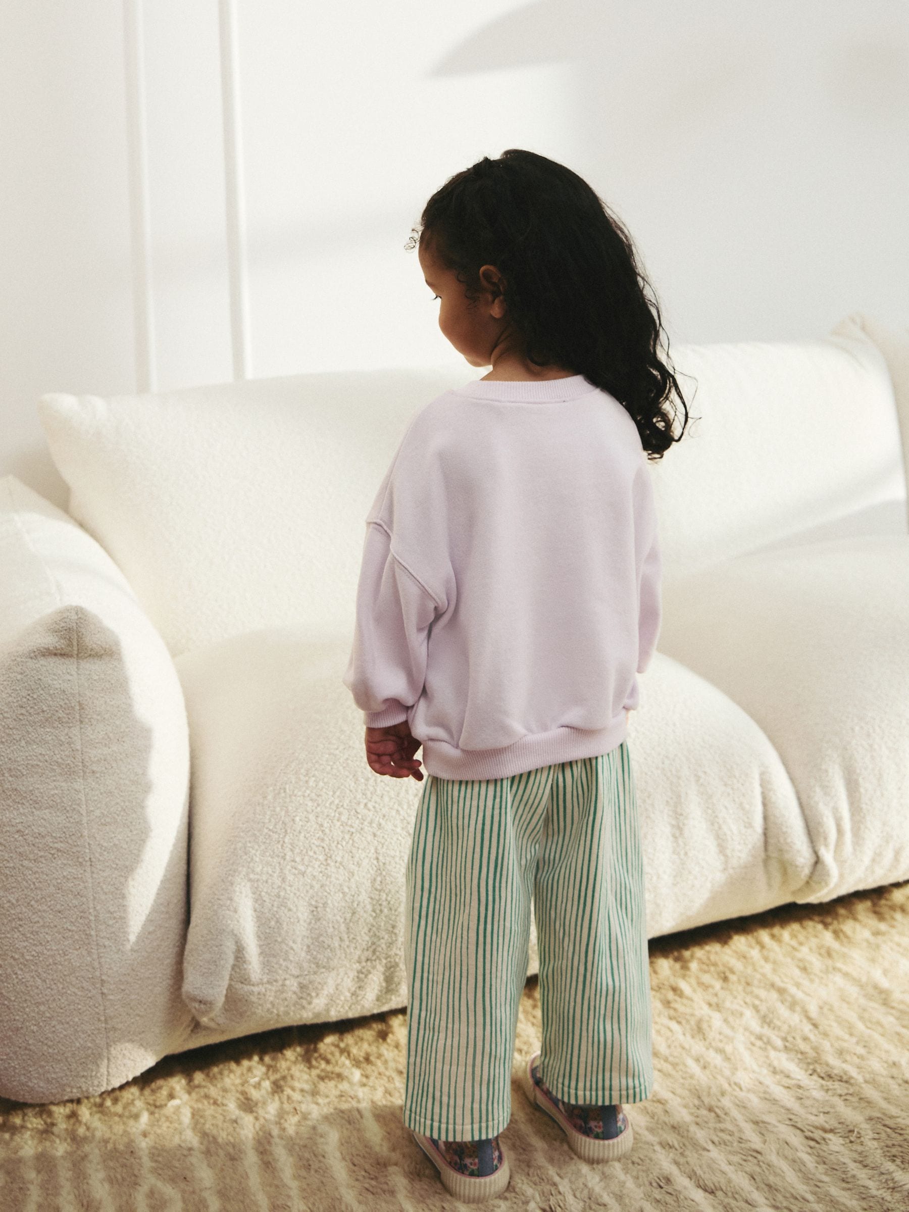 Buy Green Stripe Sweatshirt and Printed 100% Cotton Wide Leg
