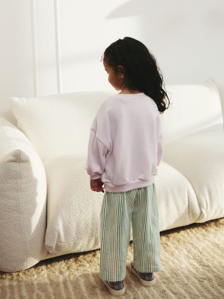 Green Stripe Sweatshirt and Printed 100% Cotton Wide Leg Joggers Set (3mths-7yrs) - Image 2 of 7