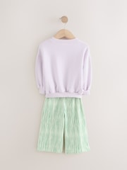 Green Stripe Sweatshirt and Printed 100% Cotton Wide Leg Joggers Set (3mths-7yrs) - Image 5 of 7