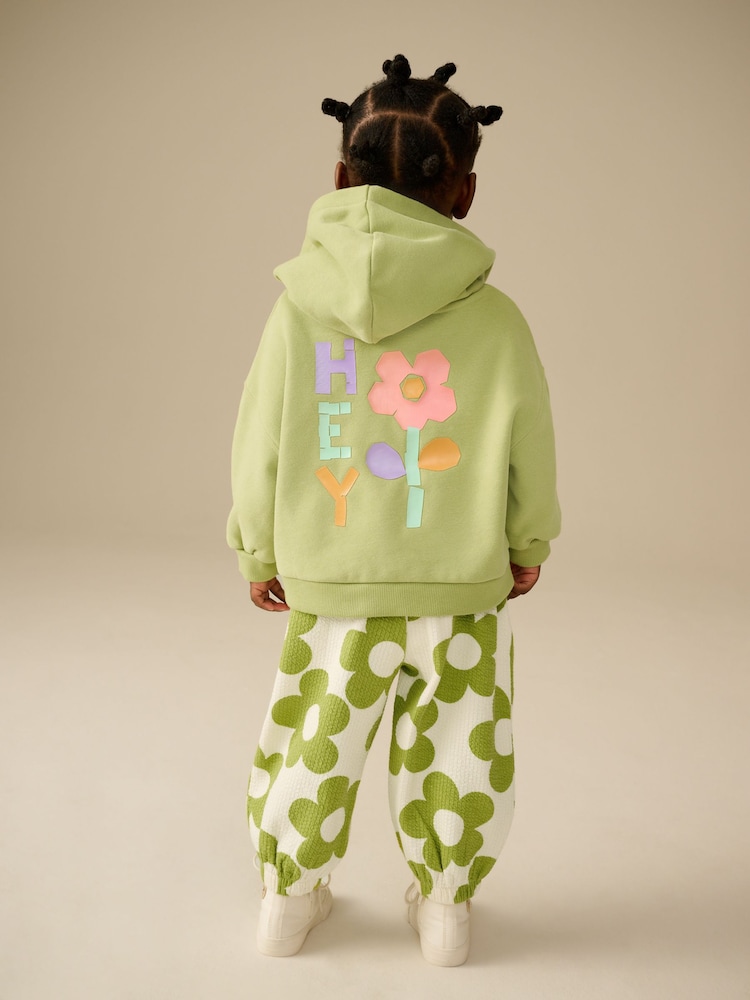 Green Flower Hoodie and Printed Joggers Set (3mths-7yrs) - Image 1 of 8