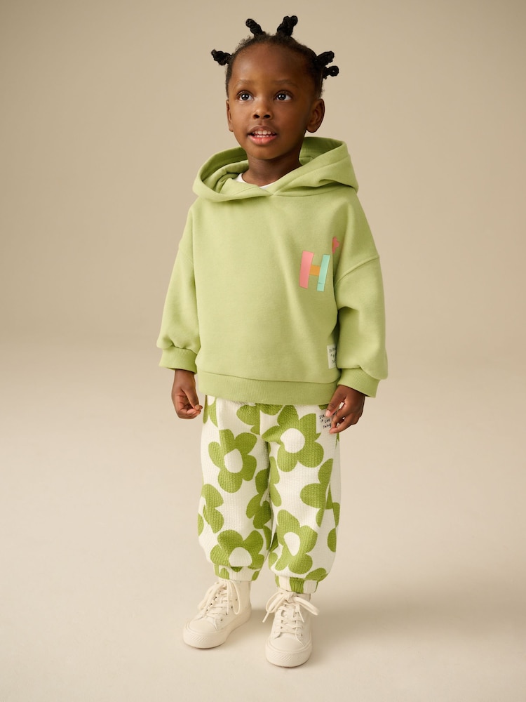 Green Flower Hoodie and Printed Joggers Set (3mths-7yrs) - Image 2 of 8