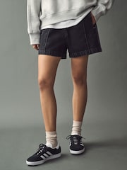 adidas originals Black 3 Stripe Denim Firebird 100% Cotton Shorts - Image 1 of 5