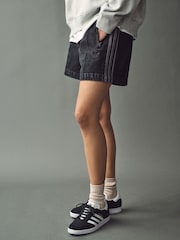 adidas originals Black 3 Stripe Denim Firebird 100% Cotton Shorts - Image 3 of 5