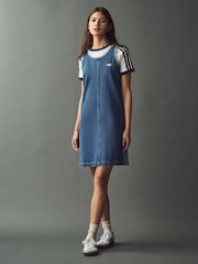adidas originals Blue 3 Stripw Denim 100% Cotton Dress - Image 1 of 10