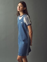 adidas originals Blue 3 Stripw Denim 100% Cotton Dress - Image 3 of 10