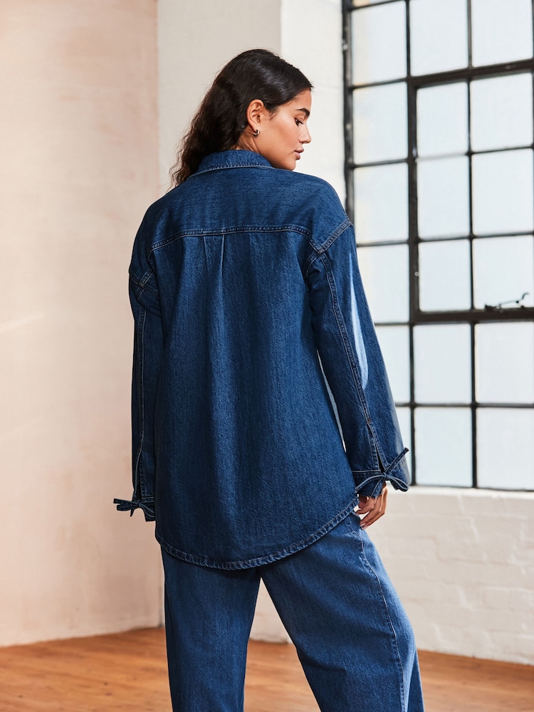 Dunkelblau - Denim-Hemd in lockerem, leichtem Stil - Bild 2 von 8