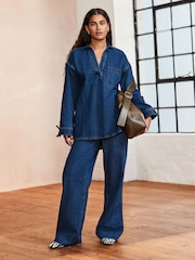 Dunkelblau - Denim-Hemd in lockerem, leichtem Stil - Bild 4 von 8