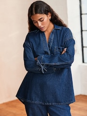 Dunkelblau - Denim-Hemd in lockerem, leichtem Stil - Bild 5 von 8