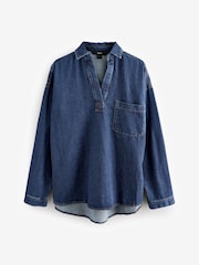 Dunkelblau - Denim-Hemd in lockerem, leichtem Stil - Bild 6 von 8