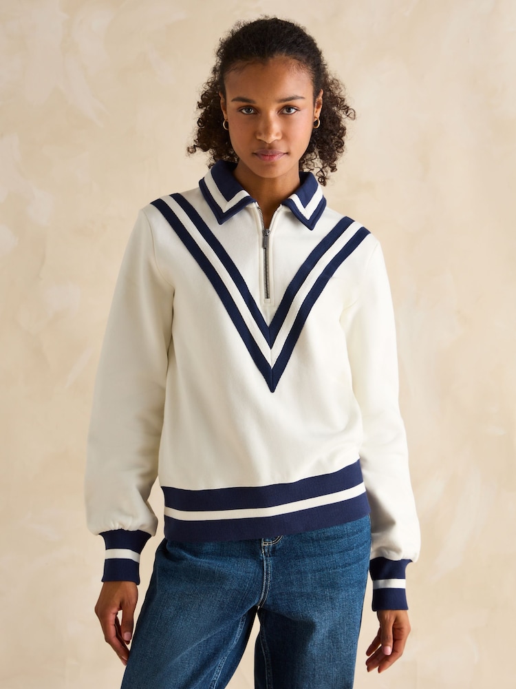Joules Dawlish Cream Quarter Zip Cotton Sweatshirt - Image 4 of 10