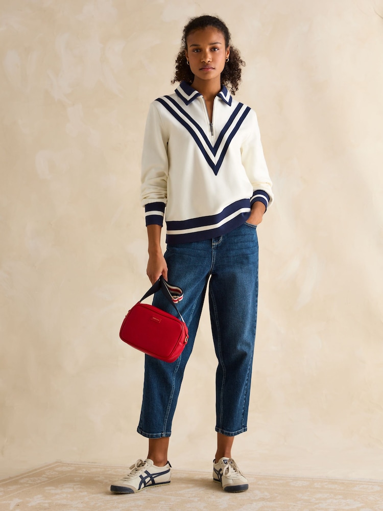 Joules Dawlish Cream Quarter Zip Cotton Sweatshirt - Image 6 of 10