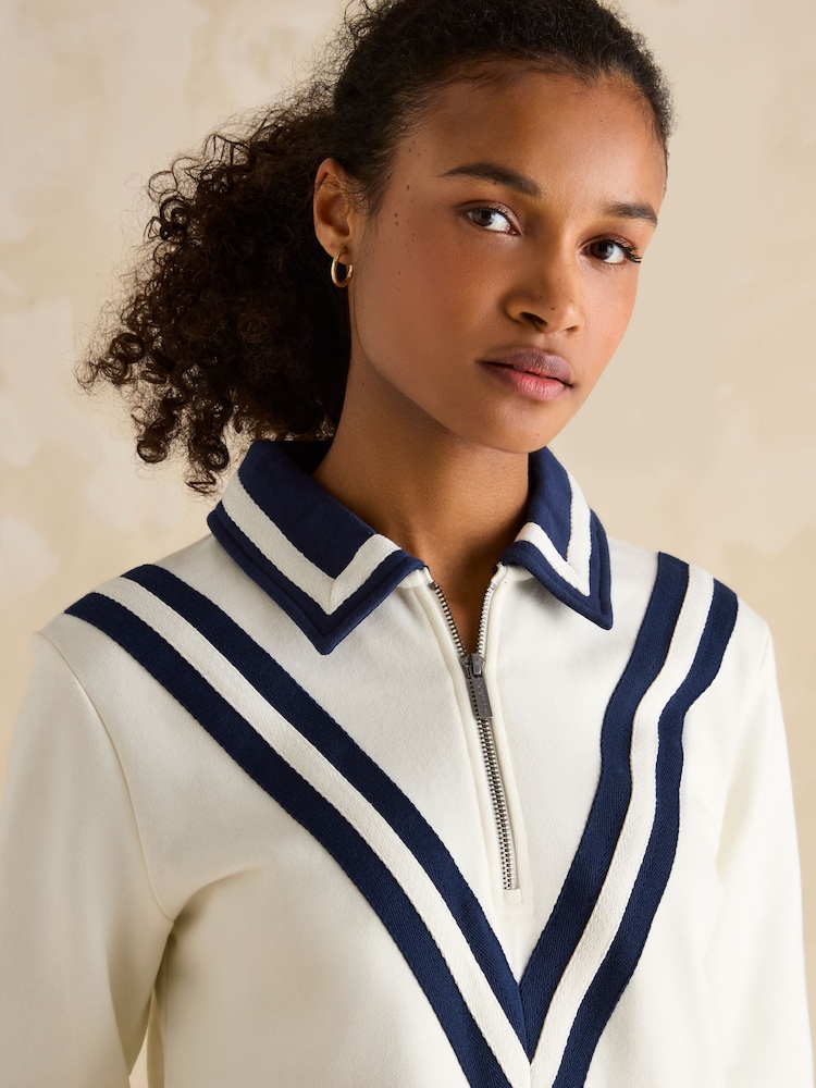 Joules Dawlish Cream Quarter Zip Cotton Sweatshirt - Image 7 of 10