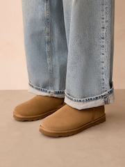 Tan Brown Suede Faux Fur Lined Midi Boots - Image 3 of 8