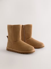 Tan Brown Suede Faux Fur Lined Midi Boots - Image 4 of 8