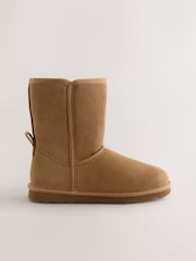 Tan Brown Suede Faux Fur Lined Midi Boots - Image 5 of 8