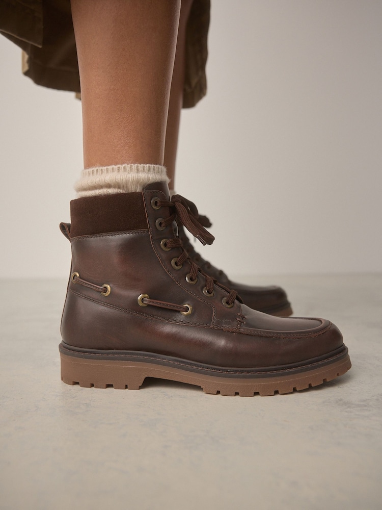 Brown Leather Forever Comfort® Boat Lace-Up Boots - Image 1 of 10