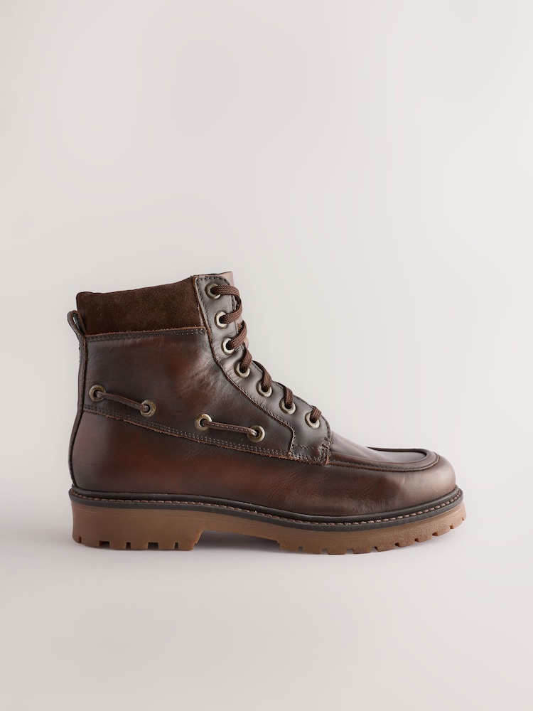 Brown Leather Forever Comfort® Boat Lace-Up Boots - Image 2 of 10