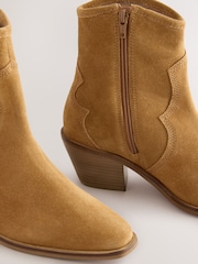Tan Brown Suede Forever Comfort® Boho Fringe Cowboy Ankle Boots - Image 10 of 10