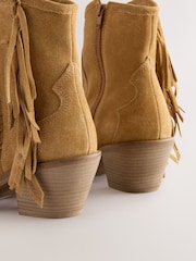 Tan Brown Suede Forever Comfort® Boho Fringe Cowboy Ankle Boots - Image 9 of 10