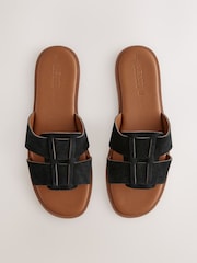 Black Leather Standard/Wide Fit Forever Comfort® Slot Mule Sandals - Image 1 of 7