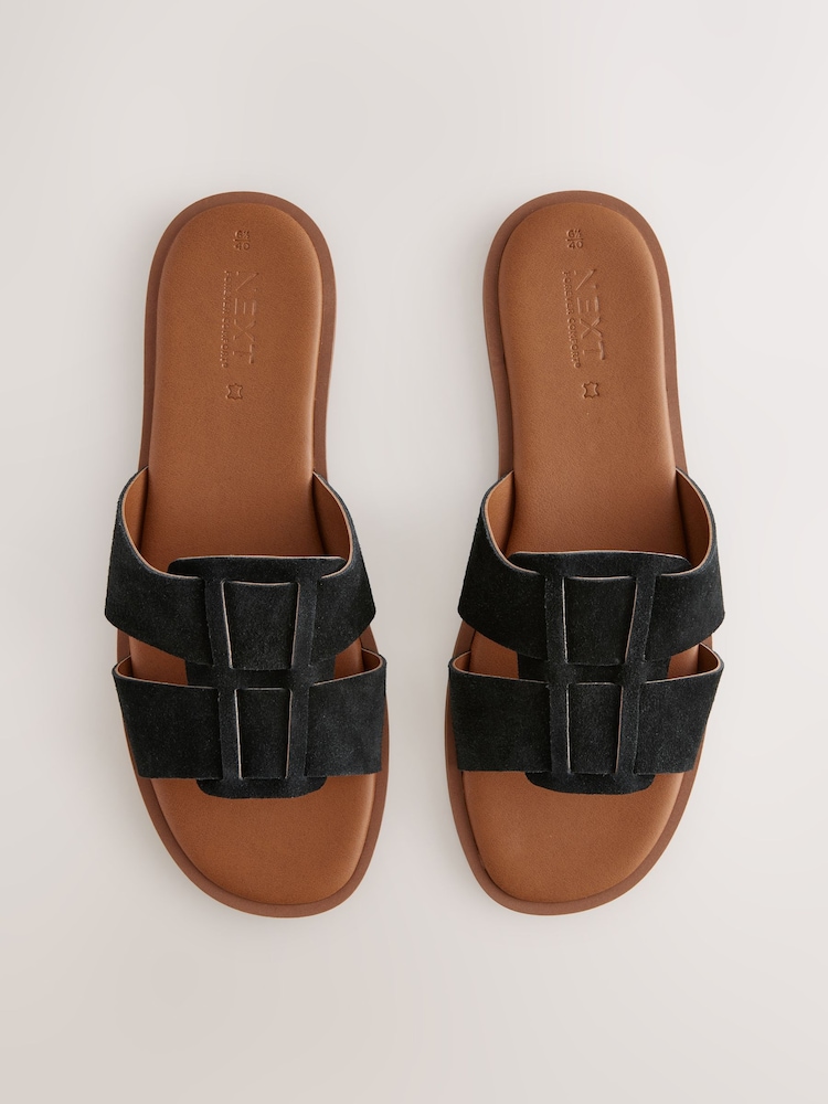 Black Leather Standard/Wide Fit Forever Comfort® Slot Mule Sandals - Image 1 of 7