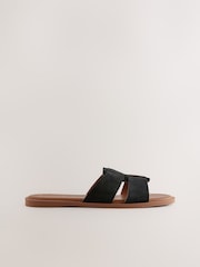 Black Leather Standard/Wide Fit Forever Comfort® Slot Mule Sandals - Image 4 of 7