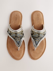 Metallic Standard/Wide Fit Forever Comfort® Chunky Beaded Toe Thong Sandals - Image 1 of 8