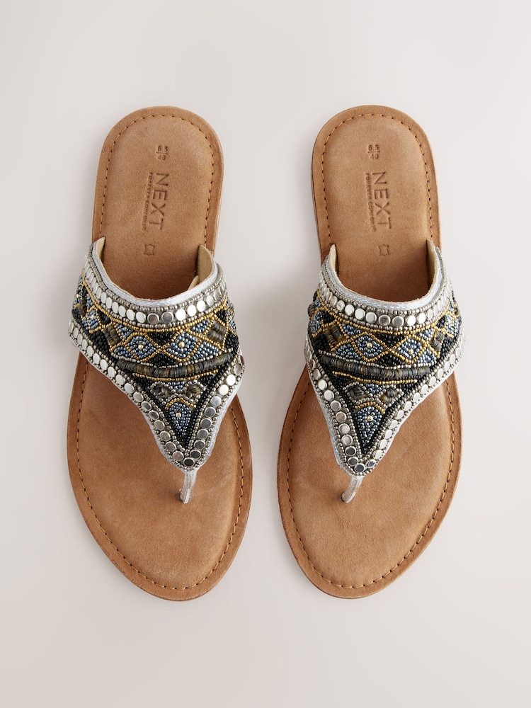 Metallic Standard/Wide Fit Forever Comfort® Chunky Beaded Toe Thong Sandals - Image 1 of 8