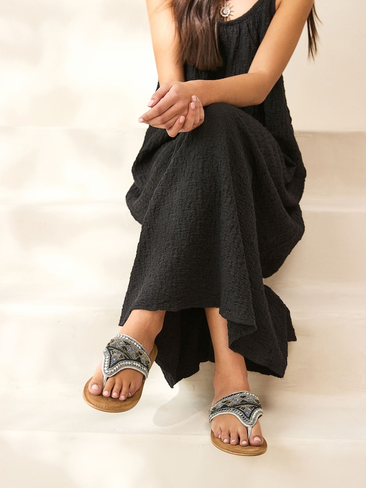 Metallic Standard/Wide Fit Forever Comfort® Chunky Beaded Toe Thong Sandals - Image 2 of 8