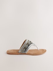 Metallic Standard/Wide Fit Forever Comfort® Chunky Beaded Toe Thong Sandals - Image 5 of 8