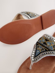Metallic Standard/Wide Fit Forever Comfort® Chunky Beaded Toe Thong Sandals - Image 6 of 8