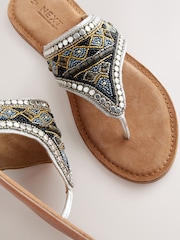 Metallic Standard/Wide Fit Forever Comfort® Chunky Beaded Toe Thong Sandals - Image 8 of 8