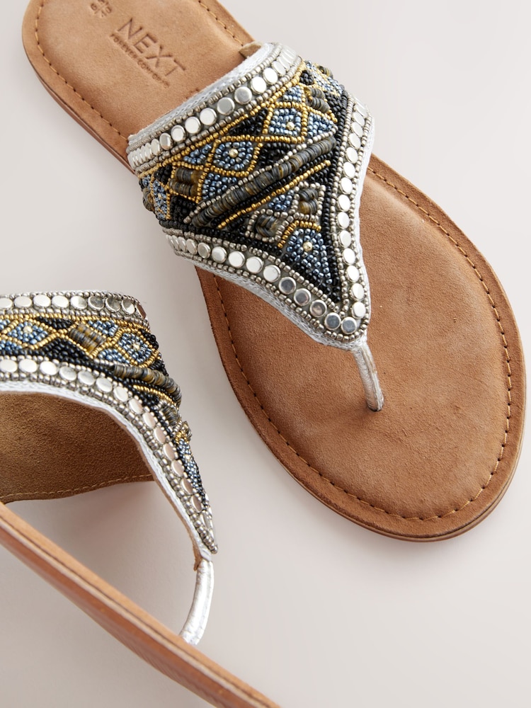 Metallic Standard/Wide Fit Forever Comfort® Chunky Beaded Toe Thong Sandals - Image 8 of 8
