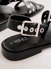 Black Forever Comfort® Buckle Strap Sandals - Image 10 of 11