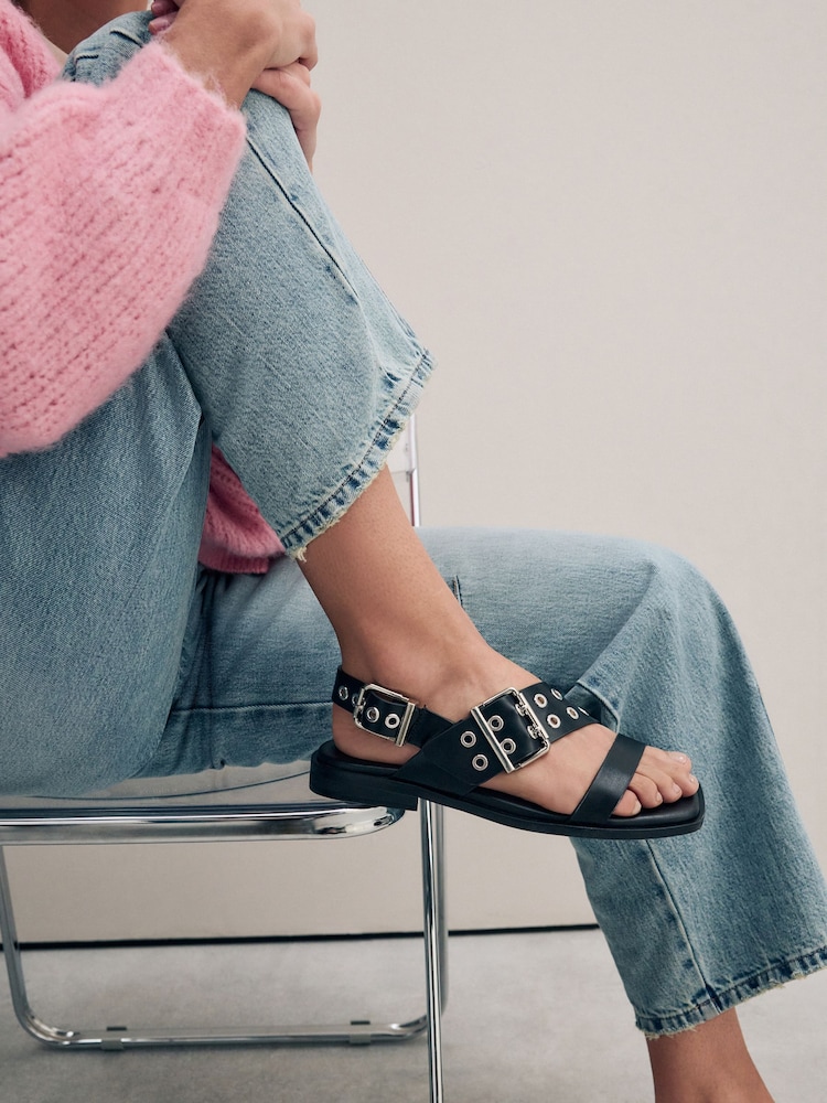 Black Forever Comfort® Buckle Strap Sandals - Image 2 of 11