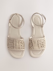 Bone White Leather Standard/Wide Fit Forever Comfort® Woven Flat Sandals - Image 1 of 8