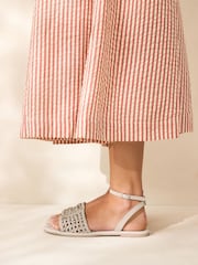 Bone White Leather Standard/Wide Fit Forever Comfort® Woven Flat Sandals - Image 3 of 8