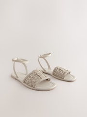 Bone White Leather Standard/Wide Fit Forever Comfort® Woven Flat Sandals - Image 5 of 8