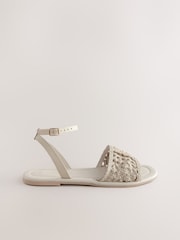 Bone White Leather Standard/Wide Fit Forever Comfort® Woven Flat Sandals - Image 6 of 8