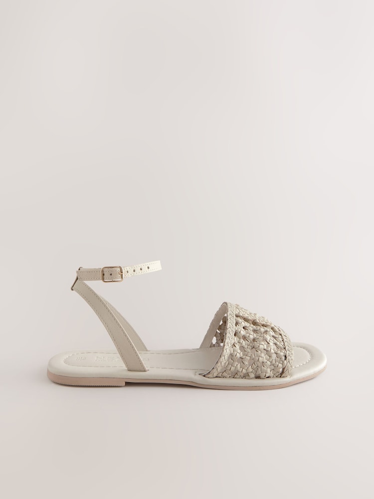 Bone White Leather Standard/Wide Fit Forever Comfort® Woven Flat Sandals - Image 6 of 8