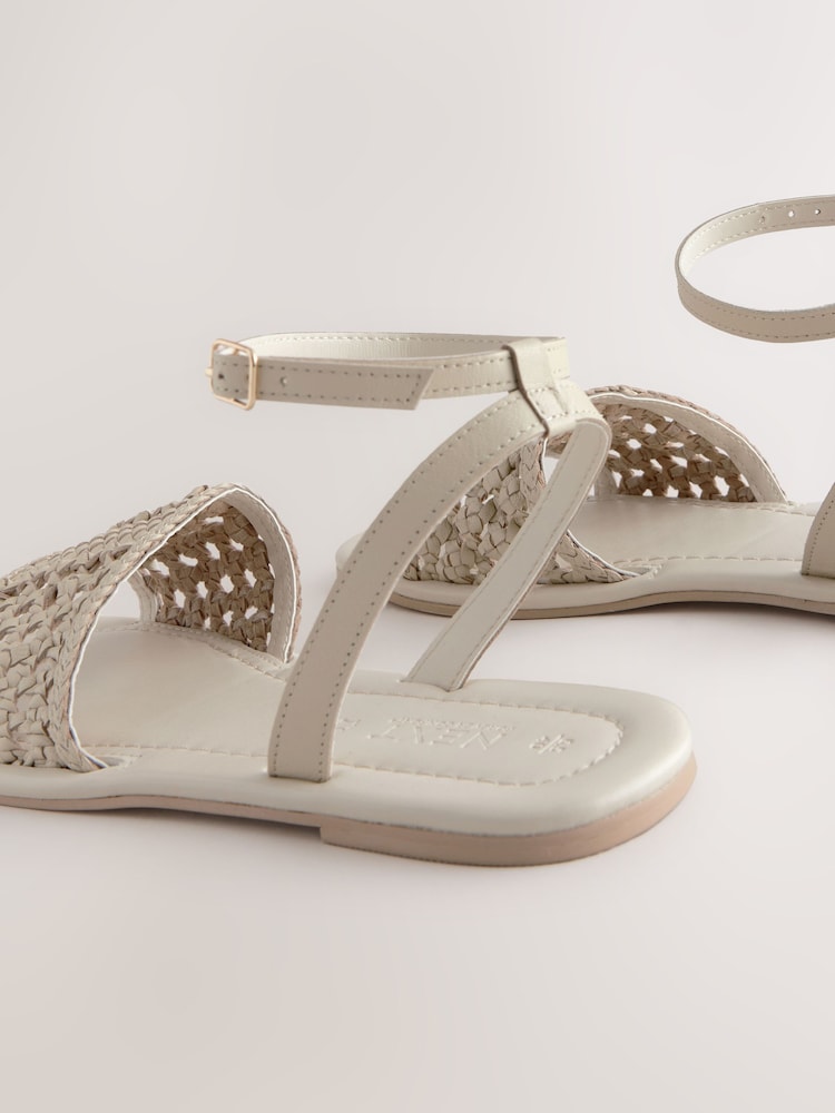 Bone White Leather Standard/Wide Fit Forever Comfort® Woven Flat Sandals - Image 7 of 8