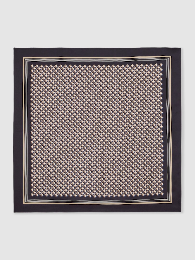 Reiss Navy Carmen Silk Geometric-Print Square Scarf - Image 1 of 4
