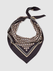 Reiss Navy Carmen Silk Geometric-Print Square Scarf - Image 3 of 4