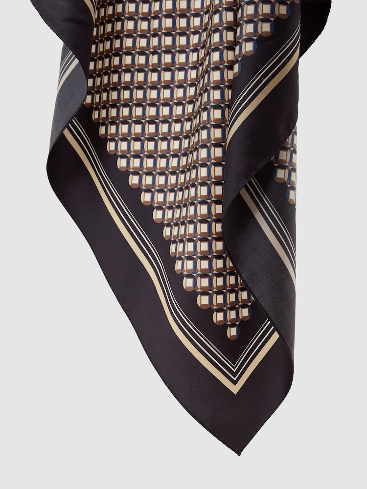 Reiss Navy Carmen Silk Geometric-Print Square Scarf - Image 4 of 4