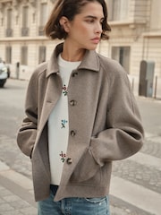 BHOEM Taupe Brown Balloon Sleeve Wool Blend Jacket - Image 2 of 4