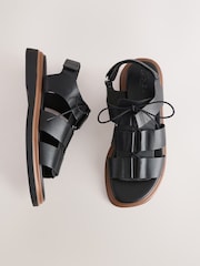 Black Leather Forever Comfort® Chunky Lace-Up Sandals - Image 1 of 10