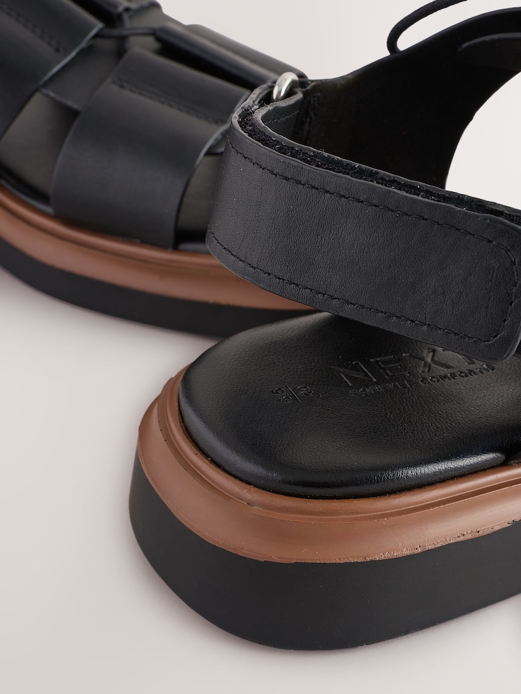 Black Leather Forever Comfort® Chunky Lace-Up Sandals - Image 10 of 10