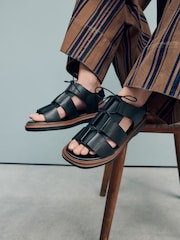 Black Leather Forever Comfort® Chunky Lace-Up Sandals - Image 2 of 10