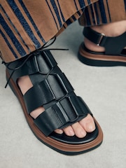 Black Leather Forever Comfort® Chunky Lace-Up Sandals - Image 5 of 10