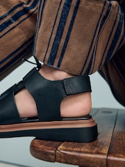 Black Leather Forever Comfort® Chunky Lace-Up Sandals - Image 6 of 10